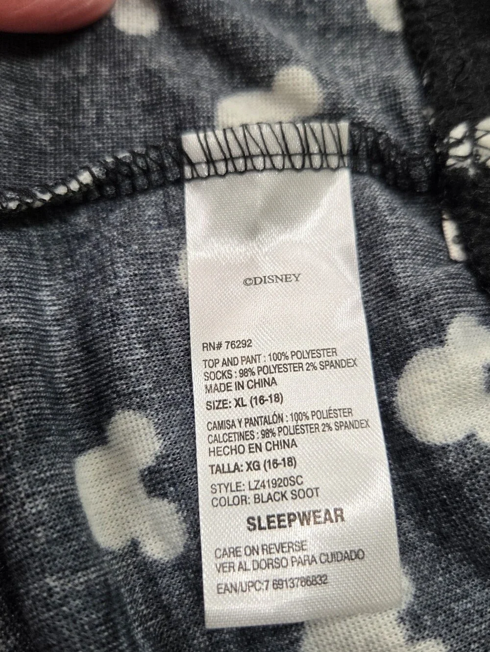 Disney Mickey Head Black and White Sleepwear Set Size XL (16-18) - Picture 6 of 9